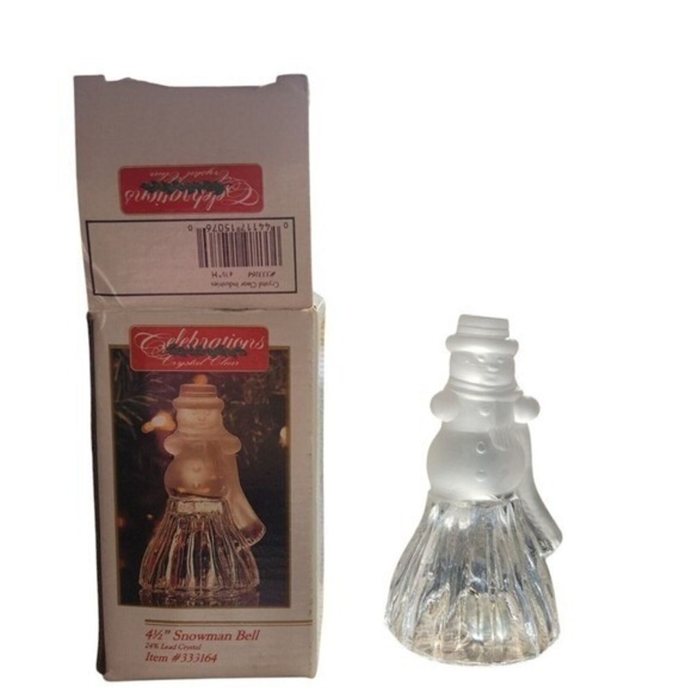 Celebrations Christmas 24% lead Crystal Frosted Snowman Bell 4‎ 1/2" In Box